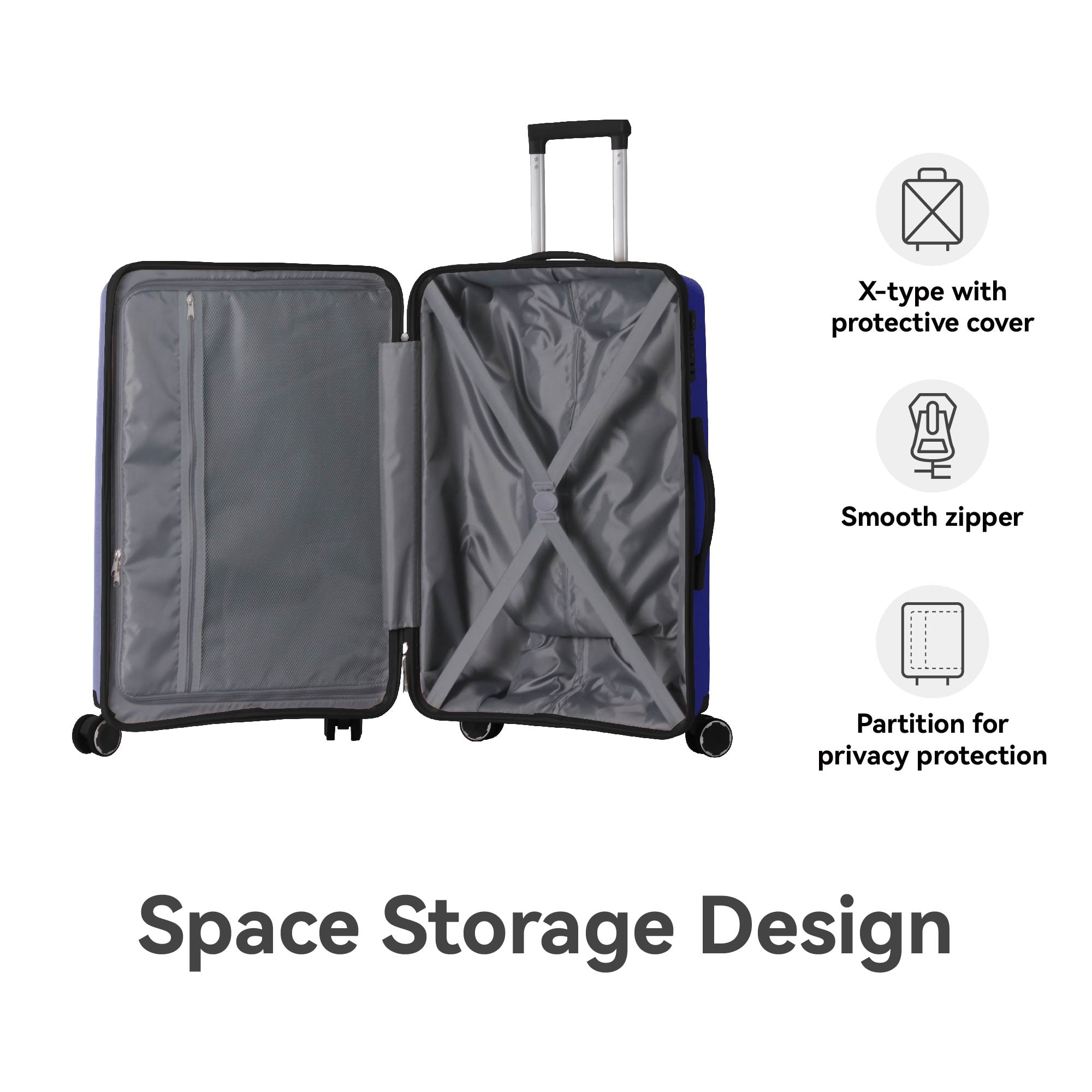 3-Piece Luggage Set Travel Lightweight Suitcases With Rolling Wheels, TSA Lock & Moulded Corner, Carry On Luggages For Business, Trip, (20"/24"/28"), Navy Blue_voghion.com